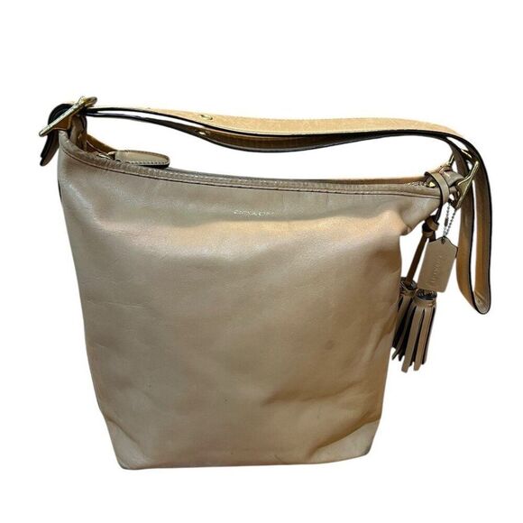 Coach Legacy Tassel Shoulder Bag 19889 Beige Tan Leather Large Tote Vintage - Picture 1 of 13